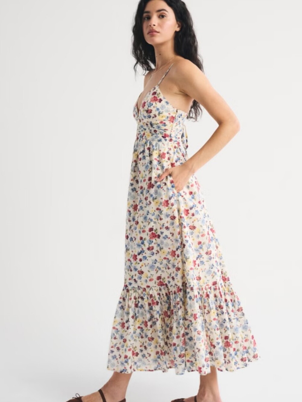 NWT NEW Abercrombie & Fitch Bra-Free Tie-Back Flowy Maxi Dress SMALL PETITE SP - Picture 2 of 9
